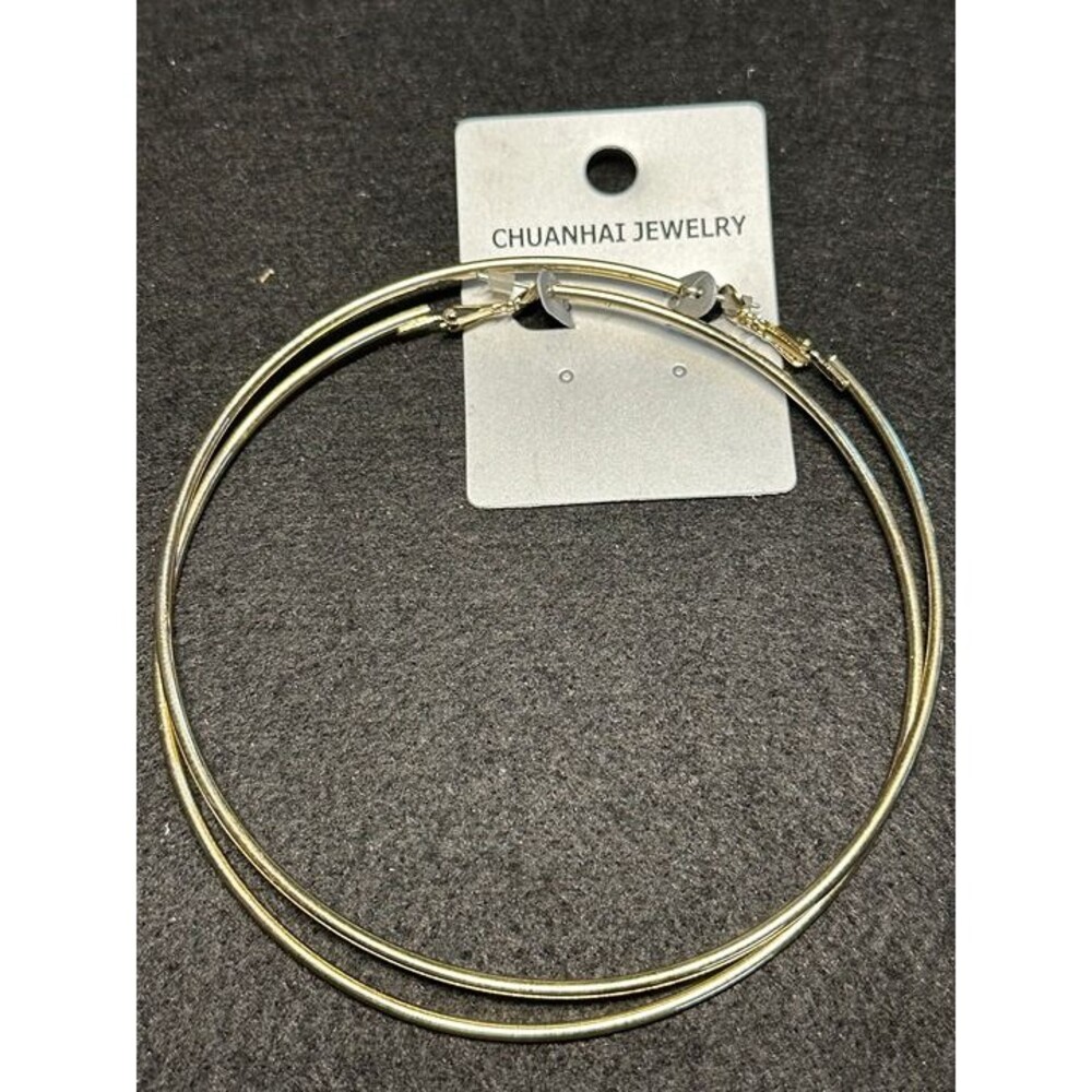 chuanhai jewelry gold tone double wire hoop earrings statement jewelry nwt new